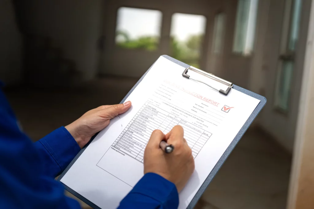 Diagnostic PEMD en cours de réalisation avec une personne remplissant une fiche technique sur le terrain